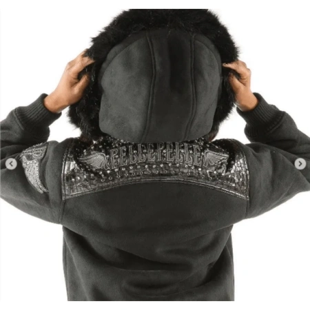 BLACK HOODIE PELLE PELLE WOOL JACKET view 2