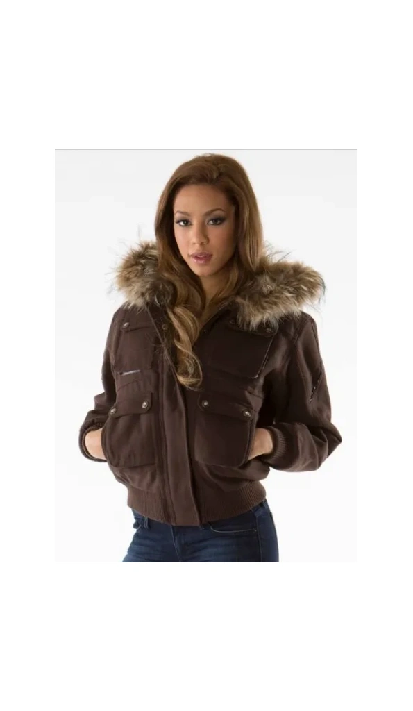 Pelle Pelle Women Brown Fur Hood Jacket | Wool Jacket