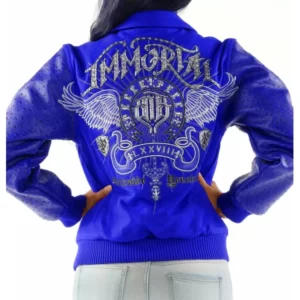 PELLE PELLE BLUE LEATHER SLEEVED WOOL JACKET