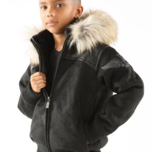 Pelle Pelle Black Wings Fur Hood Wool Jacket