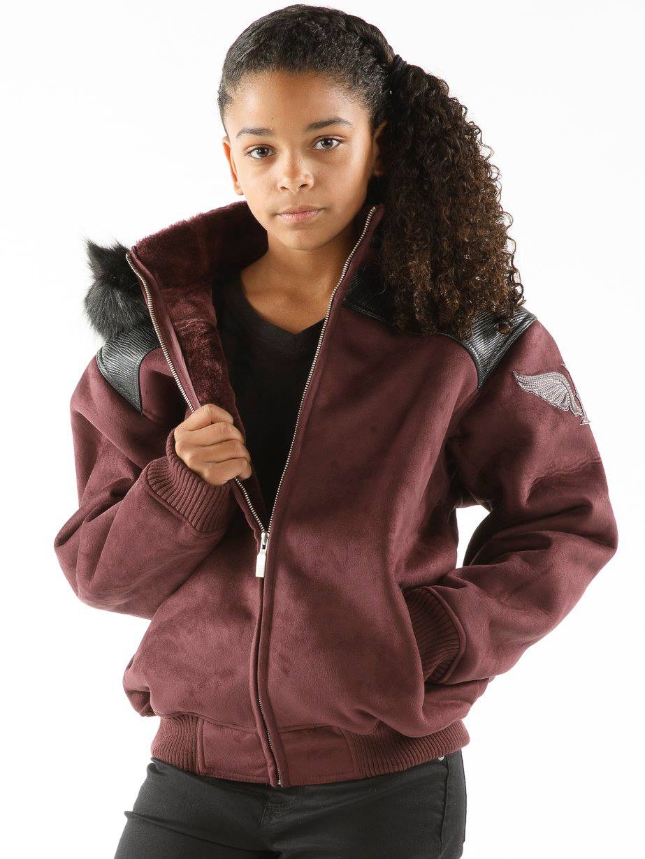 Pelle Pelle Kids Maroon Wings Hood Jacket view 1