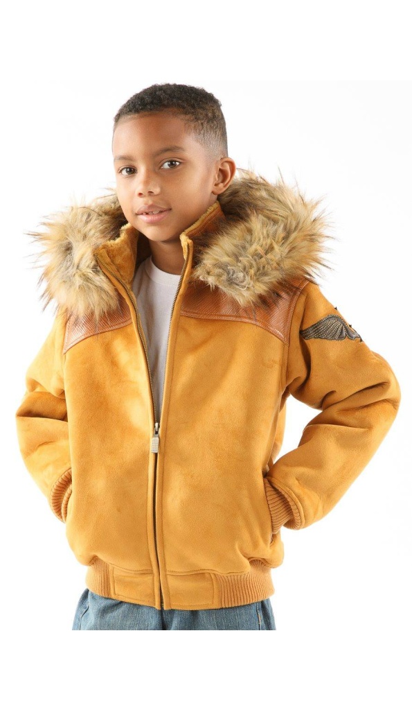 Pelle Pelle Yellow Kid Wing Fur Hood Wool Jacket