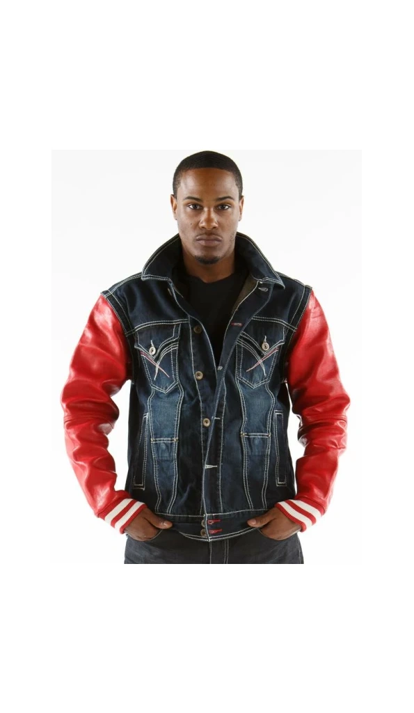 Pelle Pelle Black Jeans Jacket With Red Sleeves