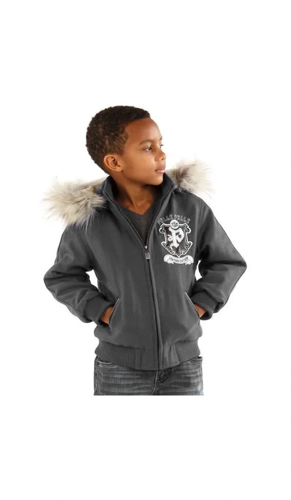 PELLE PELLE GREY HOODIE WOOL JACKET