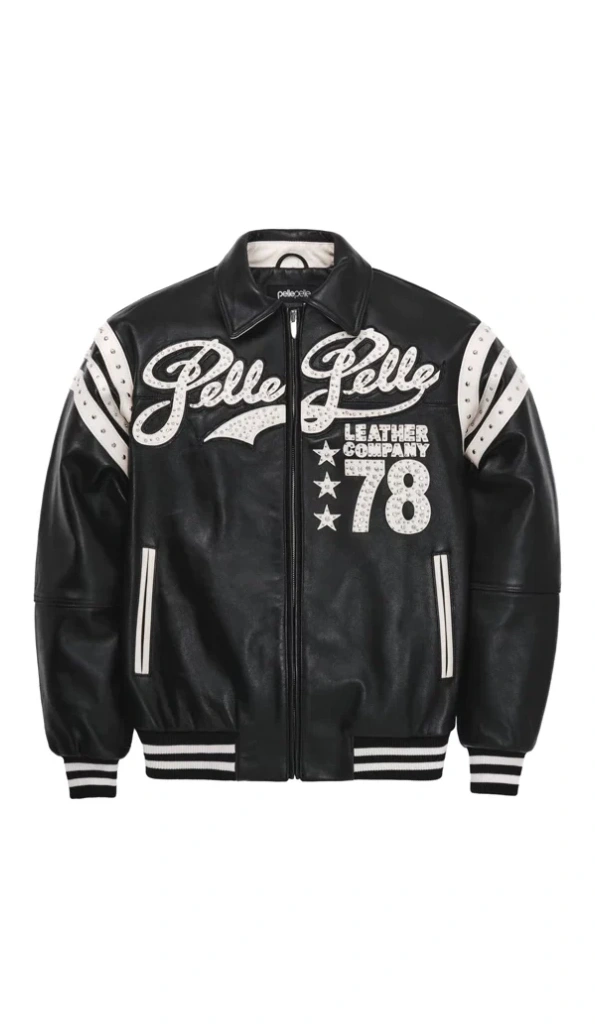 Pelle Pelle Encrusted Varsity Plush Black Jacket