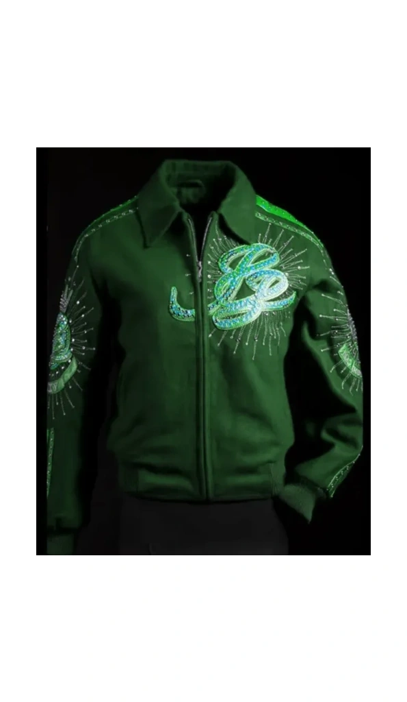 PELLE PELLE DECORATED GREEN WOOL JACKET