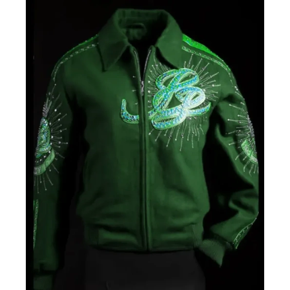 PELLE PELLE DECORATED GREEN WOOL JACKET
