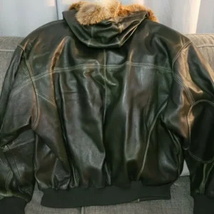 Pelle Pelle Dark Green Fur Hood Jacket | Leather Jacket view 3