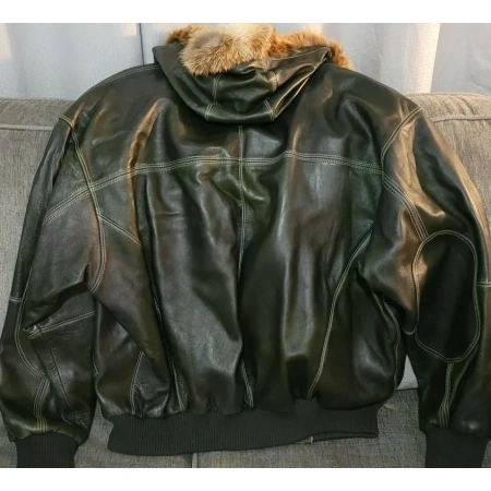 Pelle Pelle Dark Green Fur Hood Jacket | Leather Jacket view 3