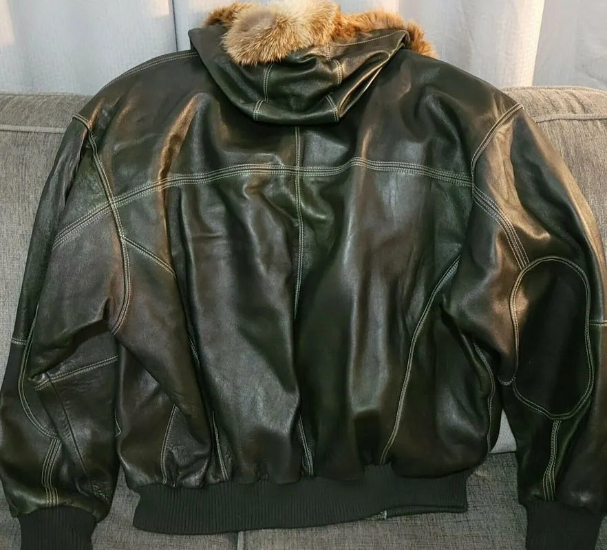 Pelle Pelle Dark Green Fur Hood Jacket | Leather Jacket view 3