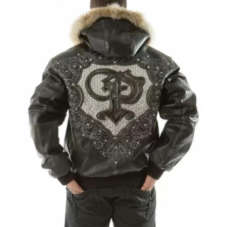 Pelle Pelle Crest Fur Hood Leather Jacket | Black Jacket view 2