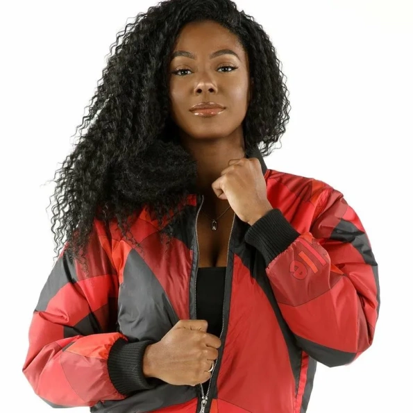 PELLE PELLE RED ABSTRACT BOMBER JACKET