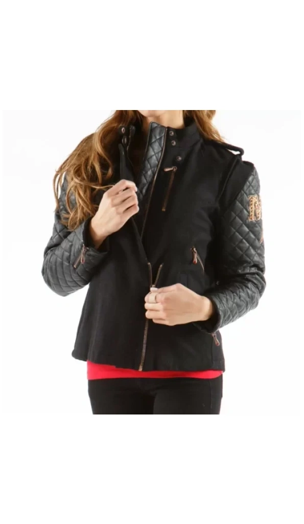 BLACK PELLE PELLE STUDDED VARSITY JACKET