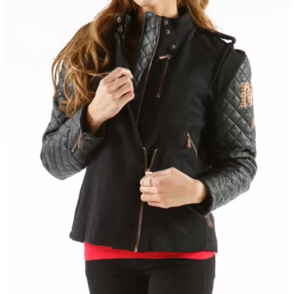 BLACK PELLE PELLE STUDDED VARSITY JACKET