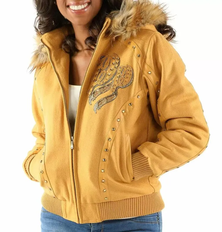Pelle Pelle Yellow Fur Hood Wool Jacket view 2