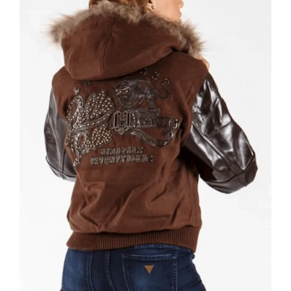 Pelle Pelle Women Brown Leather Wool Jacket | Hooded Jacket view 2