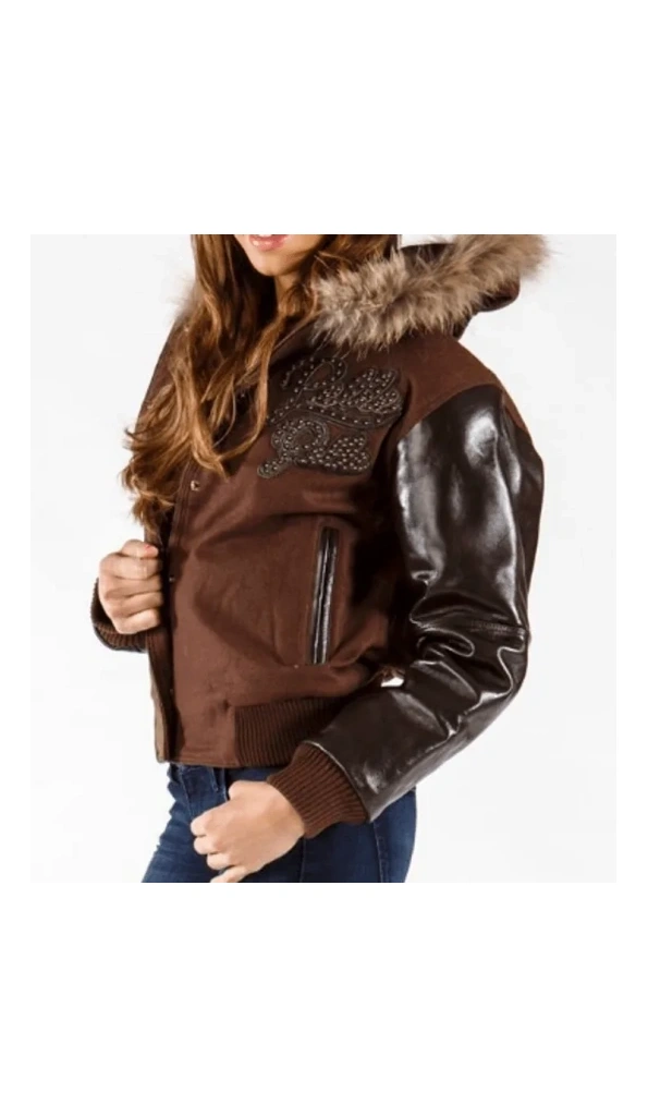 Pelle Pelle Women Brown Leather Wool Jacket | Hooded Jacket