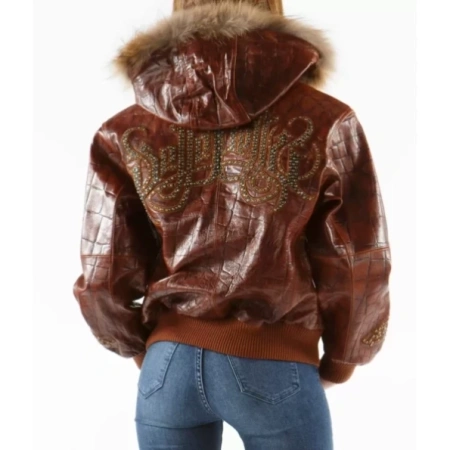 Pelle Pelle Women Fur Hood Leather Jacket | Brown Jacket view 2
