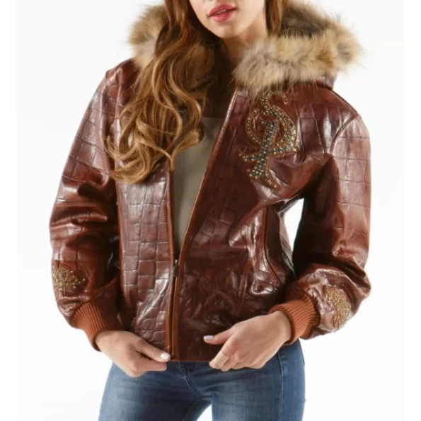 Pelle Pelle Women Fur Hood Leather Jacket | Brown Jacket