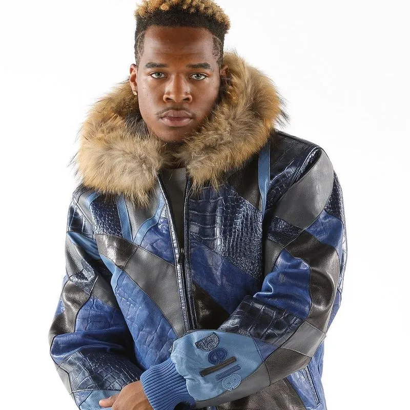 PELLE PELLE BLUE ABSTRACT LEATHER JACKET
