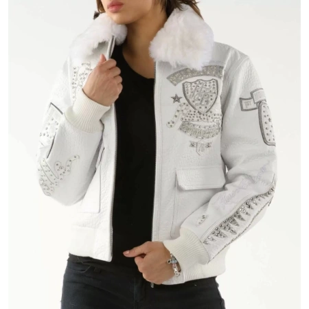 BOMBSHELL WHITE PELLE PELLE LEATHER JACKET view 1