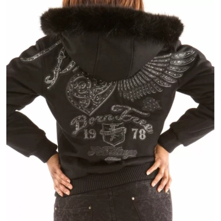 Pelle Pelle Black Born Free Wool Jacket | Fur Hood Jacket view 2