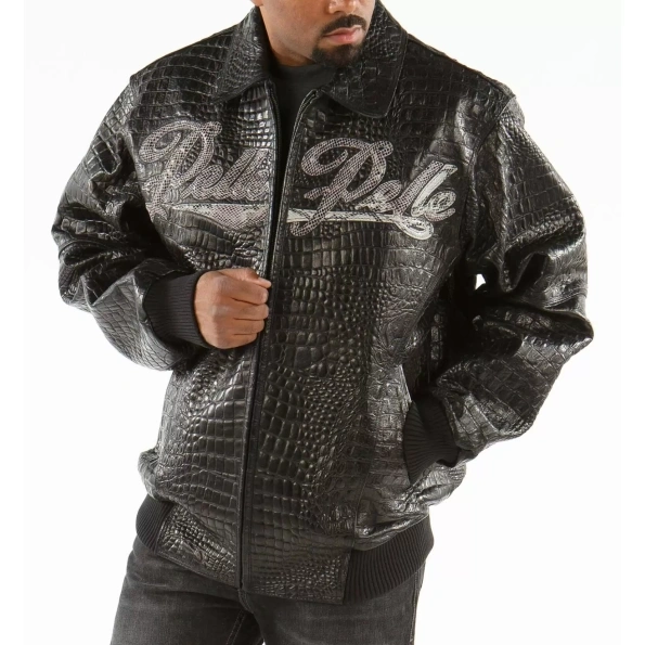 Pelle Pelle Black Scripted Leather Jacket | Men Jacket