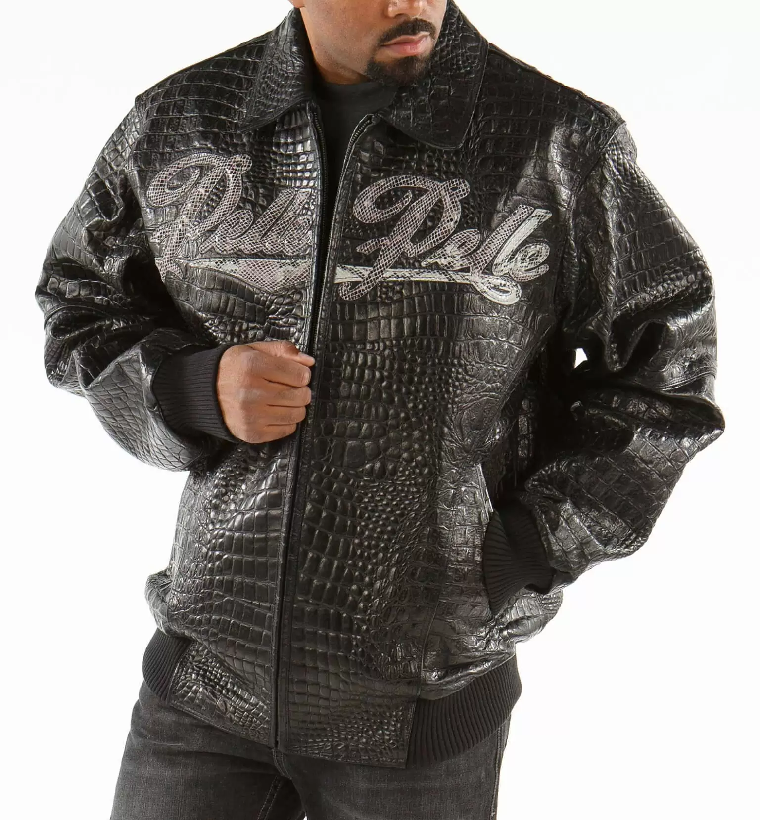 Bold Black Pelle Pelle Script Leather Jacket