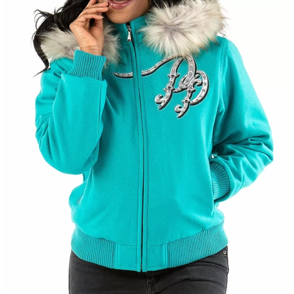 Pelle Pelle Cyan Born Free Wool Jacket | Fur Hood Jacket