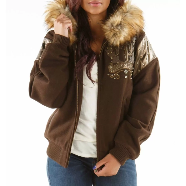 Pelle Pelle Brown Wool Fur Hood Jacket | Live Like A Queen