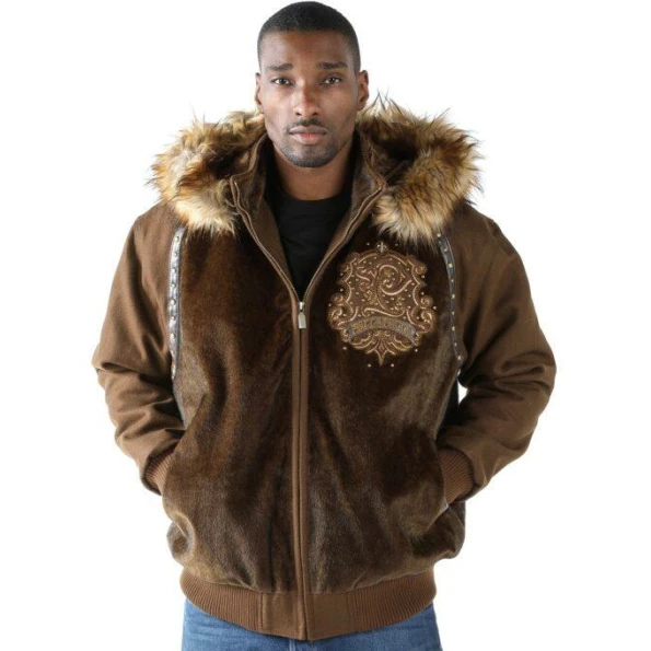 PELLE PELLE BROWN HOODIE WOOL JACKET
