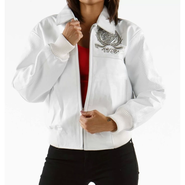 Pelle Pelle White Studded Leather Jacket For Women view 2