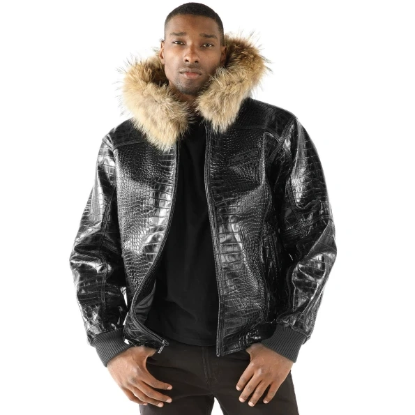 Pelle Pelle Men Crocodile Leather Jacket | Fur Hood Jacket