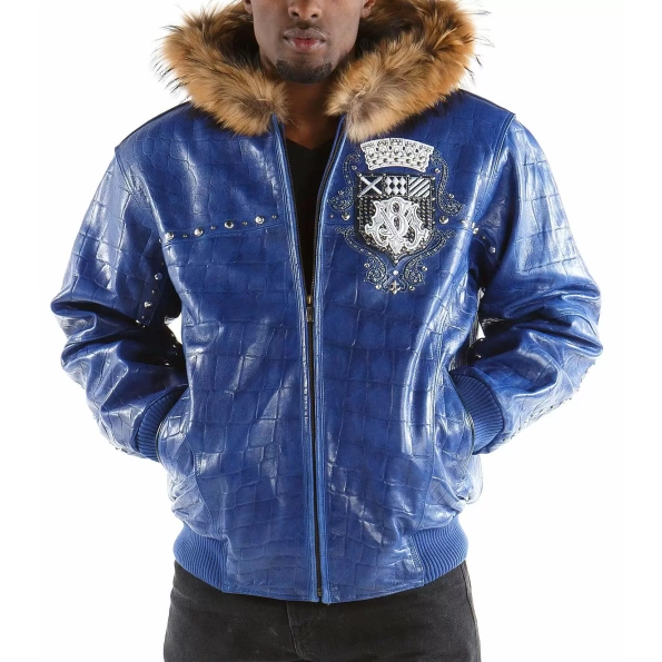 Pelle Pelle Blue Emblem MB Leather Jacket | Fur Hood