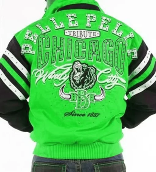Bold Pelle Pelle Chicago Tribute Green Varsity Jacket