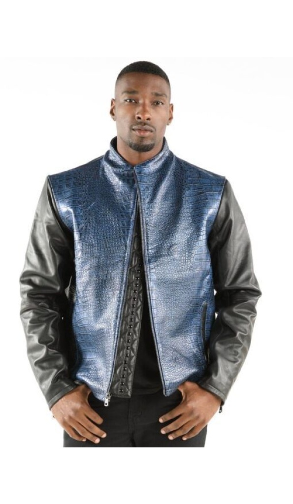 Pelle Pelle Blue China Collar Leather Jacket