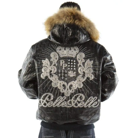 Pelle Pelle Black Crest Fur Hood Jacket | Leather Jacket view 2