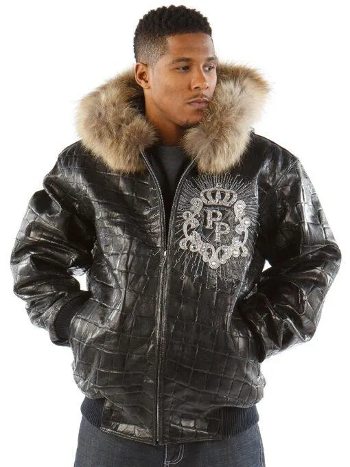 Pelle Pelle Black Crest Fur Hood Jacket | Leather Jacket view 1