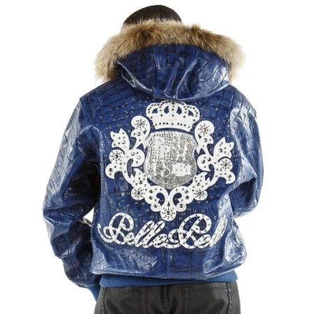 Pelle Pelle Dark Blue Crest Fur Hood Jacket | Leather Jacket view 2