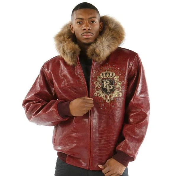 Pelle Pelle Men Crest Fur Hooded Jacket | Maroon Jacket view 2