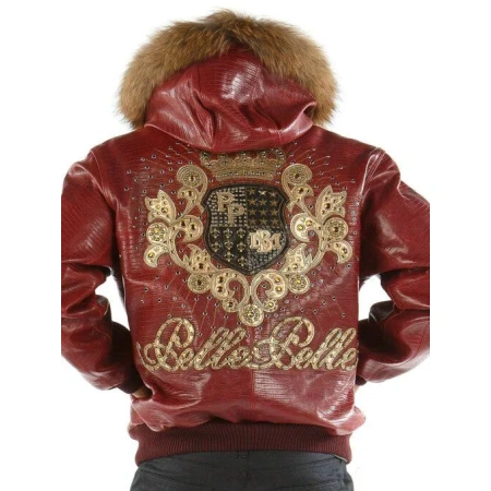 Pelle Pelle Maroon Crest Fur Hood Jacket | Leather Jacket view 2