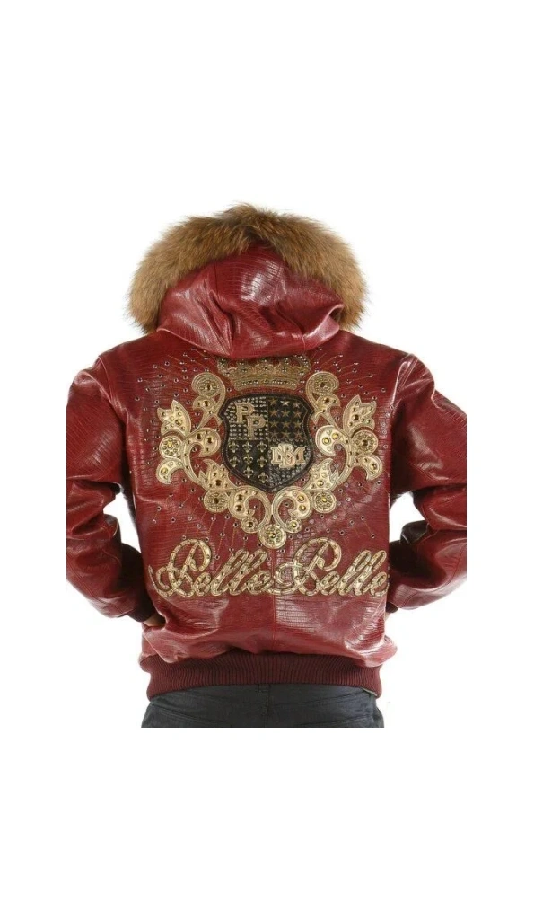 Pelle Pelle Men Crest Fur Hooded Jacket | Maroon Jacket