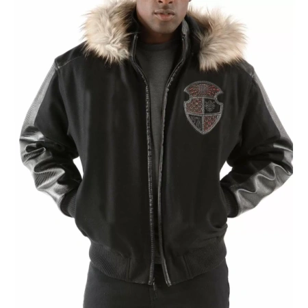 Pelle Pelle Men Dynasty Black Wool Jacket | Fur Hood Jacket view 2