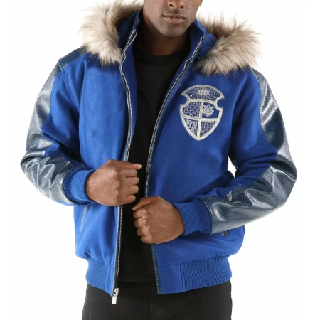 Pelle Pelle Dynasty Blue Fur Hood | Wool Leather Jacket