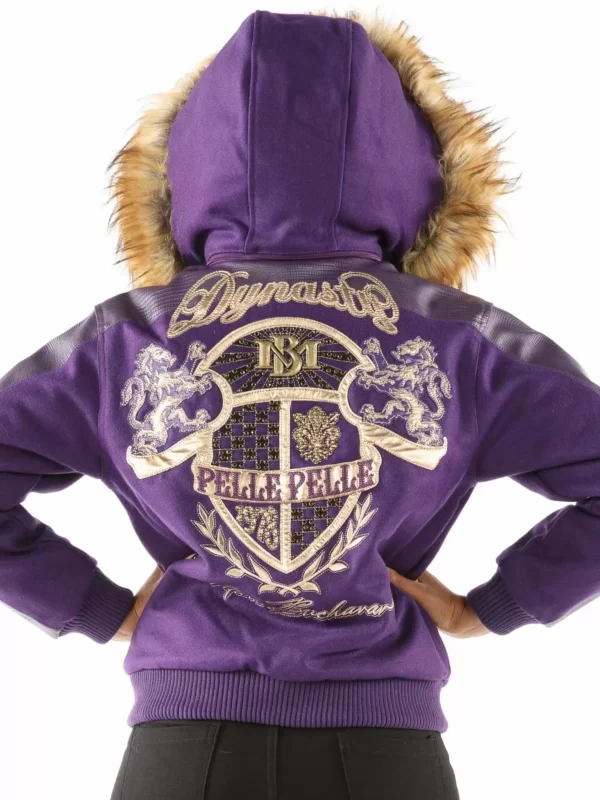 Pelle Pelle Dynasty Purple Fur | Hood Wool Leather Jacket view 2