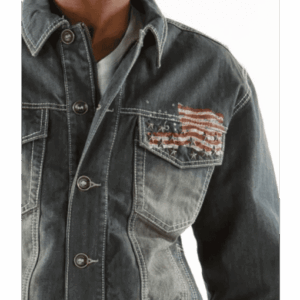 Pelle Pelle Men Denim Grey Jacket | American Flag