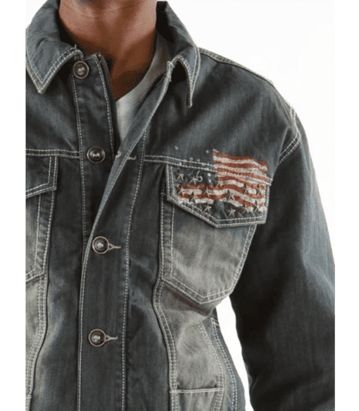 Pelle Pelle Men Denim Grey Jacket | American Flag