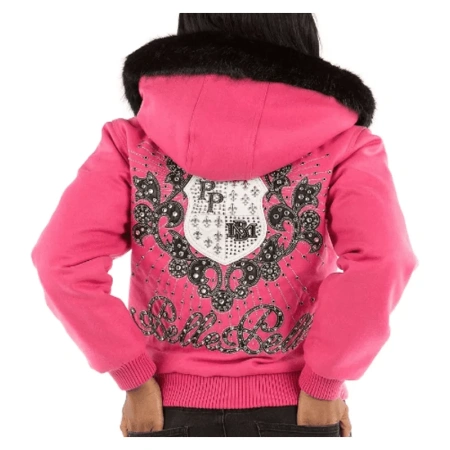 Pelle Pelle Pink Crest Fur Hooded Jacket | Wool Jacket