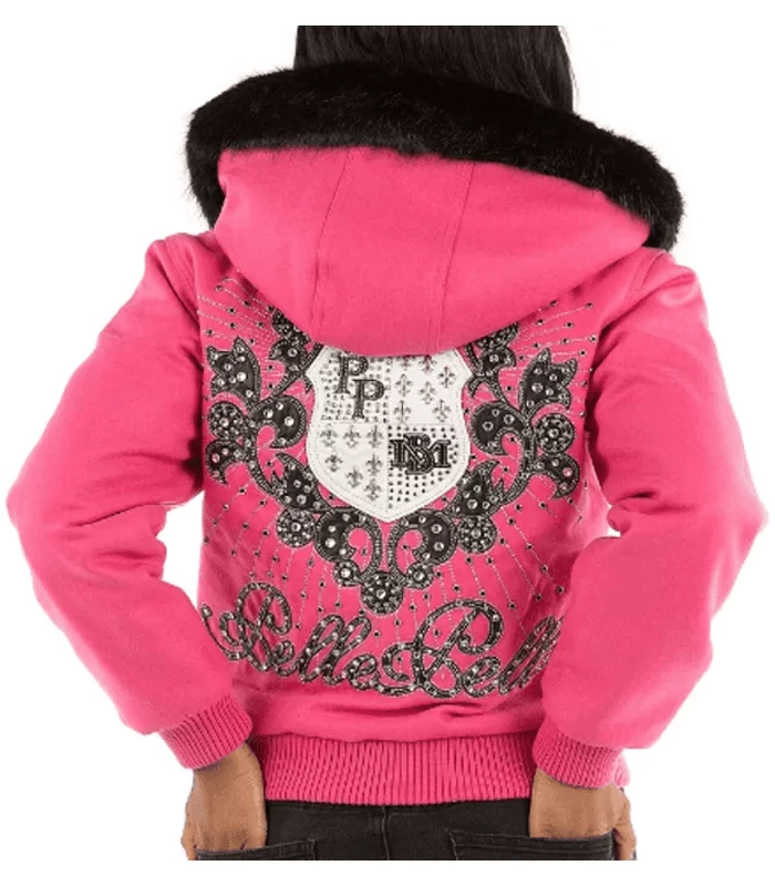 Pelle Pelle Pink Crest Fur Hooded Jacket | Wool Jacket view 1