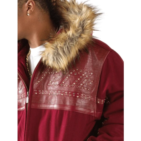 Pelle Pelle Men Red Wool Fur Hood Jacket | Studs Jacket view 4